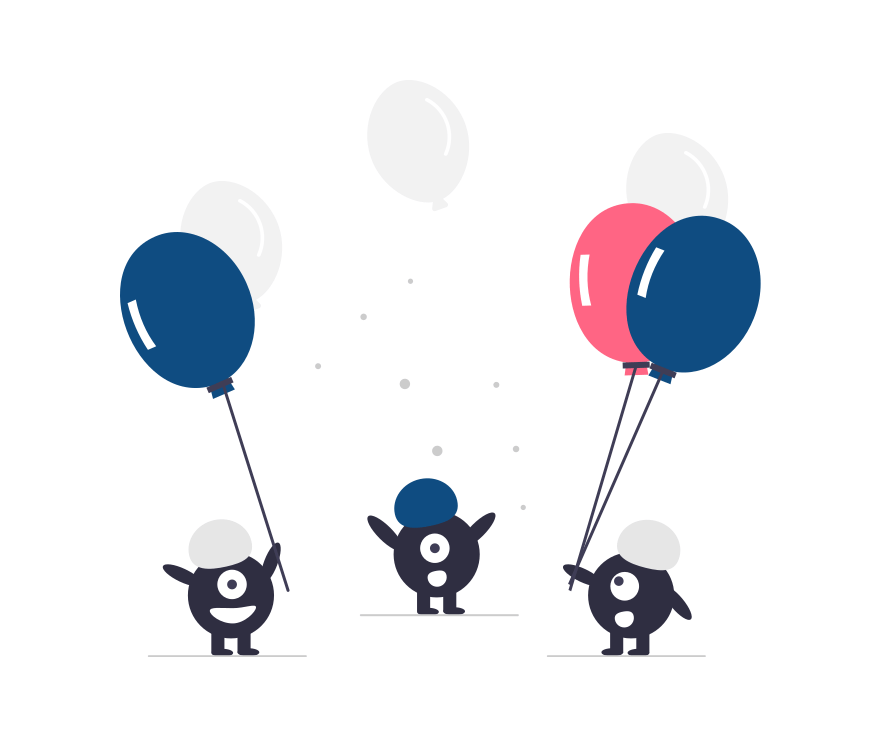 monsters celebrating with balloons